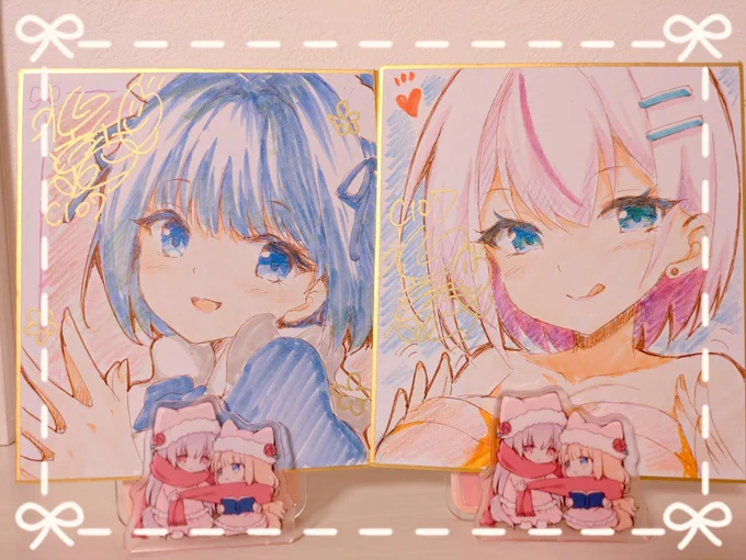 色紙やっとできたメロンさんで描いたメイドちゃんと、おっぱいむぎゅっとギャルちゃんですお品書きにはないけど持ってゆきます。お値段はスペース前にて…!
