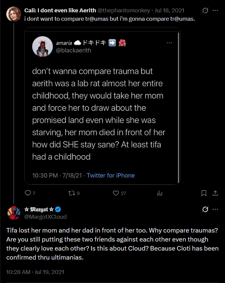 BlackenedFade's tweet image. Why compare indeed? A striking image depicting two bitter rivals putting aside their differences (if only for a short time) to defend Tifa and Aerith's friendship. We need more of this in the fandom today. Take me back. 🥹 
#friendshipismagic
#teamworkmakesthedreamwork