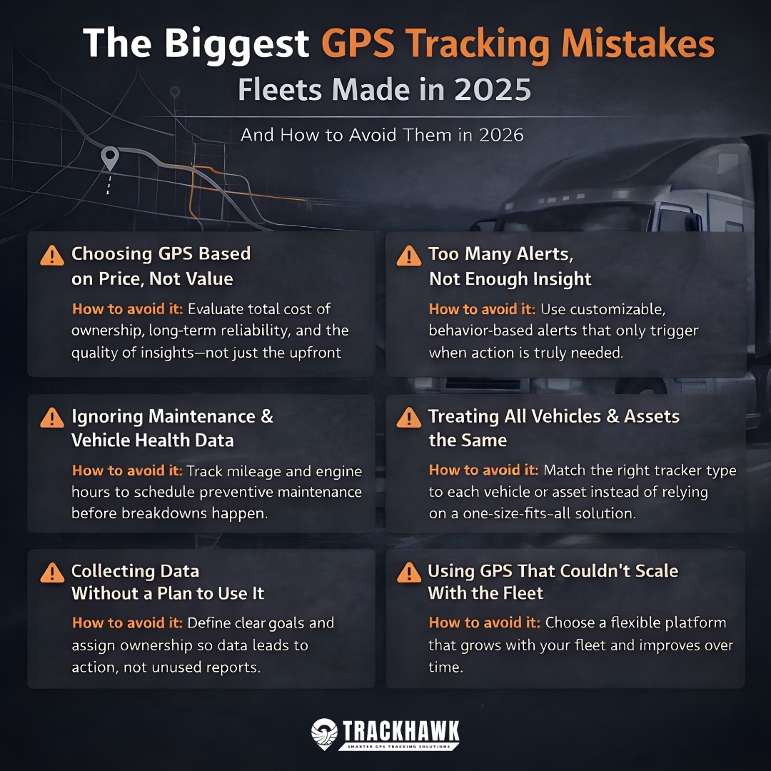 TrackhawkGPS's tweet photo. After working with fleets across industries, one thing became clear in 2025: GPS tracking delivers best value when it’s used the right way.

These are the most common GPS tracking mistakes we saw, and how fleets can avoid them in 2026.

Read full article:https://t.co/blpiQ66Pjw https://t.co/Kpf7QfBnQi