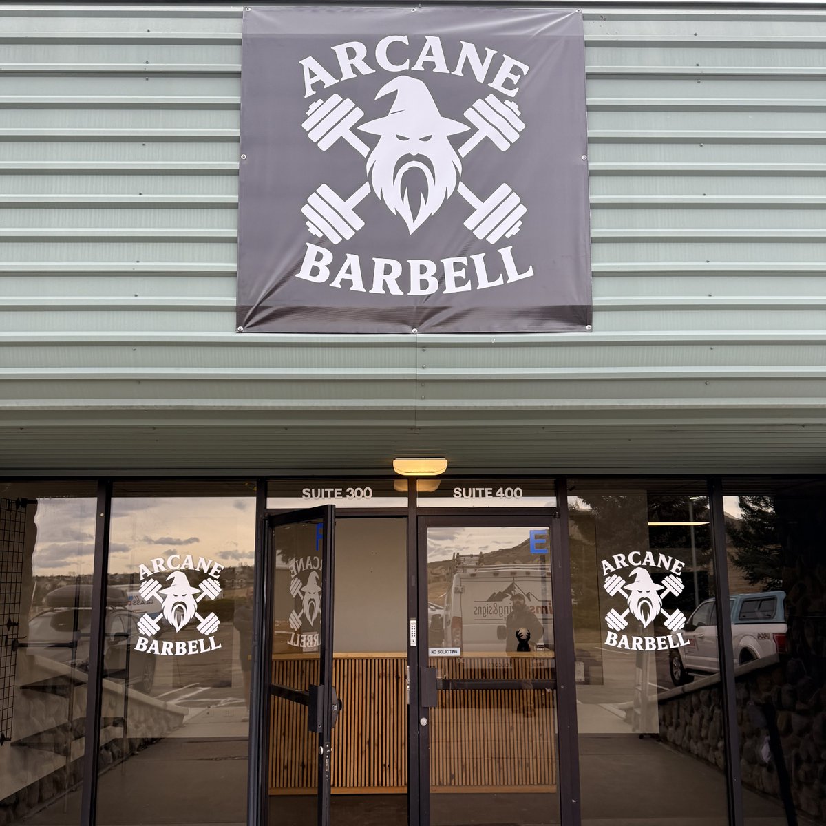 Think of IMS when you are opening your new business! We worked with Arcane Barbell to print and install a banner and some window graphics for their new location in Castle Rock.  Good luck guys with your new venture, we hope it's a huge success! #NewBusiness #CastleRock