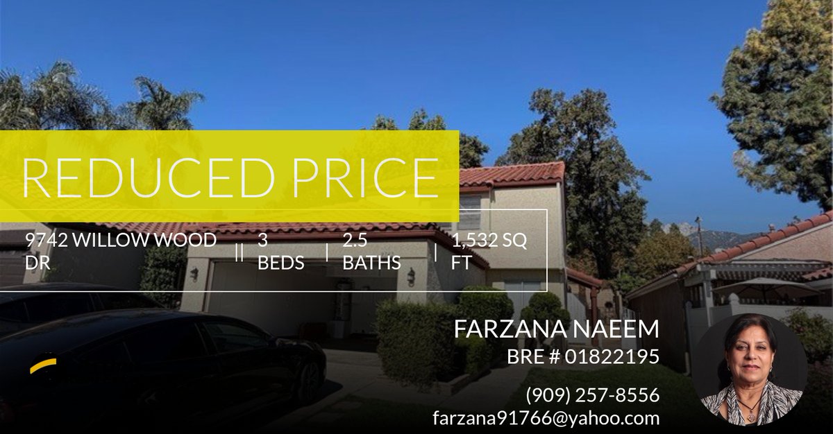 ActionREstate's tweet photo. 📍 Reduced Price 📍 This recently reduced home at 9742 Willow Wood Dr in Rancho Cucamonga won't last long, so, don't wait to set up a showing! Reach out here or at (909) 257-8556 for more information!

Farzana Naeem
Action Real Est... https://t.co/BHkoTSOwTG https://t.co/o4MYv46w7y