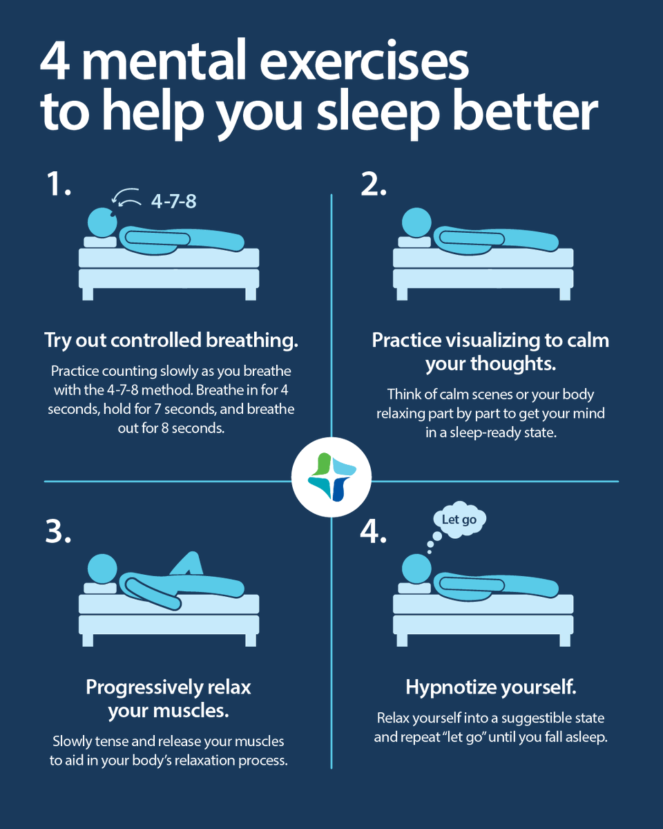 cantonhealth's tweet image. Have trouble getting restful sleep? Try these 4 mental exercises to get you ready for sleep and increase restful sleep.
Learn more at: bit.ly/49wq4wx
#cantonhealth #sleepbetter #RestfulSleep