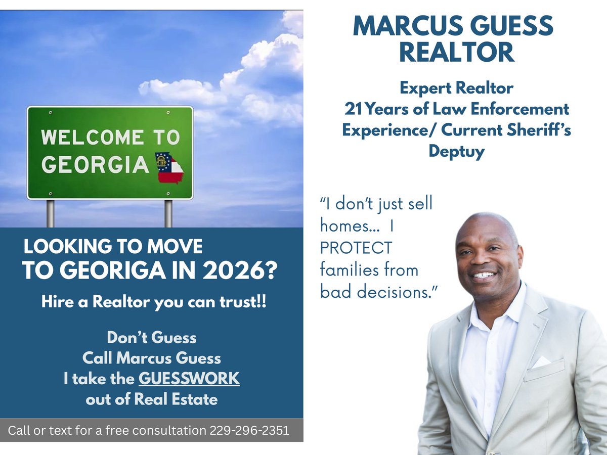 marcus_guess's tweet image. Helping families relocate to Georgia with confidence. Trusted Realtor. Strategic advocate.

#GeorgiaRelocation #MovingToGeorgia #GeorgiaRealtor #HomeBuyingGA