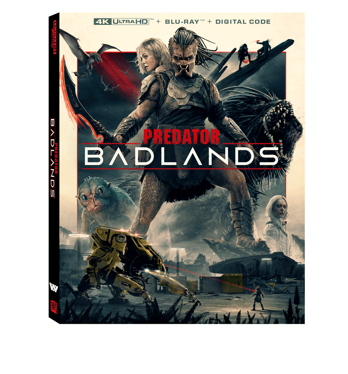 thehdroom's tweet photo. Predator: Badlands is coming to 4K UHD Steelbook and Standard cases on 2/17. Digital is 1/6. Pre-orders to come.

Bonus Features:

Deleted & Pre-Visualization Scenes with Optional Audio Commentary: 

Sand Trap – An early animatic version of Dek’s very different first encounter with Thia.

Squirt Canyon – The full version of Dek and Thia traversing the water-filled trench while trying to survive Genna…and each other.

Tessa vs. Abe – Tessa faces off against a superior synth in this deleted scene and storyline.

Razor Grass – The original previsualization of Dek, Thia, and Bud’s first hunt together…sort of.

The Outpost – Thia takes Dek to a small Weyland-Yutani field facility where they experience a few things that ended up being used elsewhere in the final film.

Super Power Loader Extended – Special additional moments during Dek’s climactic final battle with the Super Power Loader and the Kalisk.

Featurettes:

Embodying the Predator – Meet the talented team of designers, performers, and effects artists responsible for bringing one of cinema’s most terrifying creatures to life on screen in ways we’ve never seen before!

Authentic Synthetics – Get up close and personal with synths Thia and Tessa as star Elle Fanning walks us through the process of crafting two characters who may look the same but have evolved in surprisingly unique ways.

Building the Badlands – With razor sharp grass, killer trees, and terrifying animals, never has a planet been more deadly than Genna. Uncover how a team of artisans built this threatening landscape, transforming real locations into the dangerous environments seen on screen.

Dek of the Yautja – For the first time ever, director Dan Trachtenberg has given audiences an extended peek at Predator culture. Follow the evolution as filmmakers reveal the process behind developing the Yautja’s home world, spacecraft, and family dynamics.

Audio Commentary: Watch the film with audio commentary by Director Dan Trachtenberg, Producer Ben Rosenblatt, Director of Photography Jeff Cutter and Stunt Coordinator Jacob Tomuri.