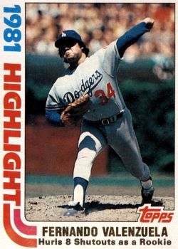 1975Topps's tweet image. Card #6 - 1981 Highlight: Fernando Valenzuela Hurls 8 Shutouts as a Rookie.

On 9/17/81 Valenzuela tossed a complete game 3-hit shutout versus Atlanta. It was the 8th shutout of his sensational rookie season, which tied him with Reb Russell for the modern day MLB record. #Topps