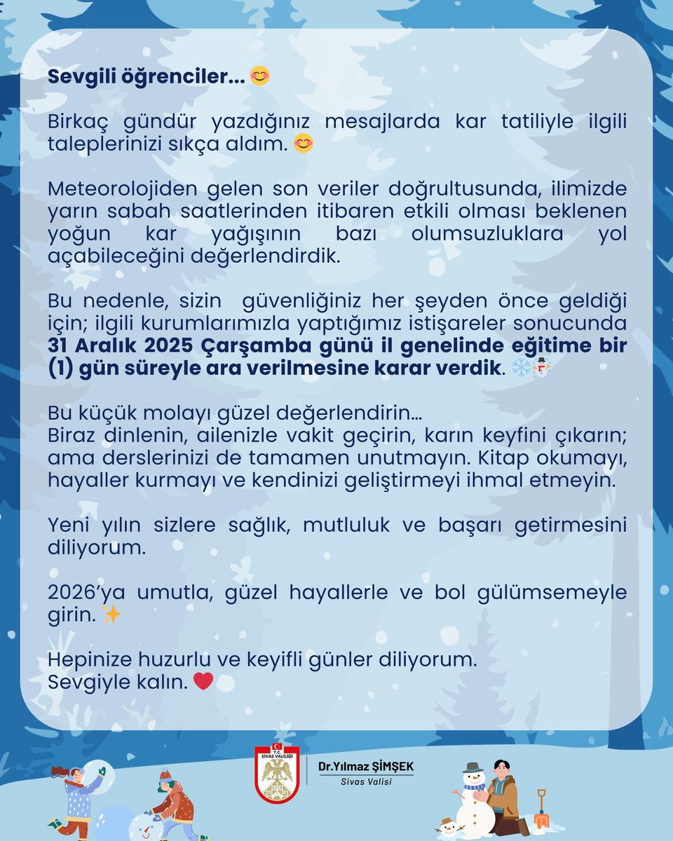 İyi tatiller 😊❄️☃️