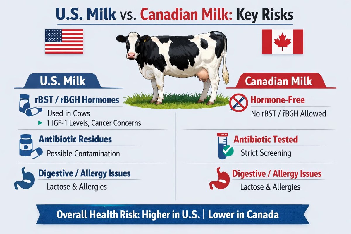Libs4Canada's tweet image. Which one of these things is not like the other? 🐄 

🚫🇺🇸US Milk 🐮 ✅🇨🇦Canadian Milk