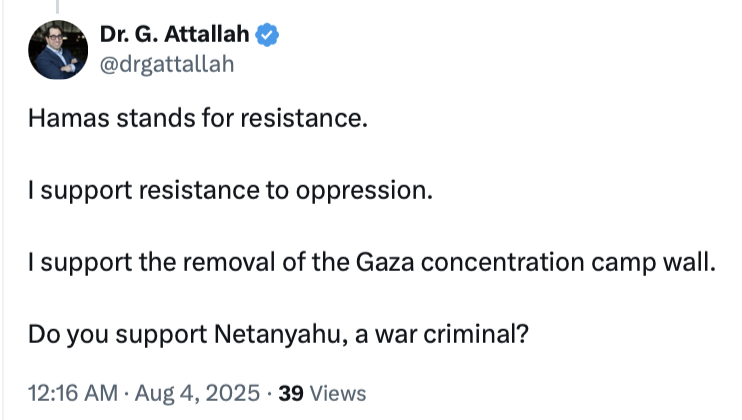 StopAntisemites's tweet image. Dr. Gabriel Nicola Attallah was investigated for billing fraud in Canada.

He then relocated to Niagara Falls NY and has an active medical license. In his spare time, Dr. Attallah takes to X to support Hamas as "resistance" and goes out of his way to defend Hamas. 

Dr. Gabrie…