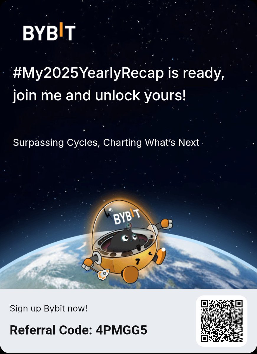 COMMOnjHon's tweet photo. Unlock your 2025 recap and chart what’s next with me! New users can also win a 6,135 USDT reward.
#My2025YearlyRecap #BybitRecap #Bybit2025 #CryptoRecap2025 #BybitRecap2025
 https://t.co/9lkXbH89Jl https://t.co/W9Epjn5kv8