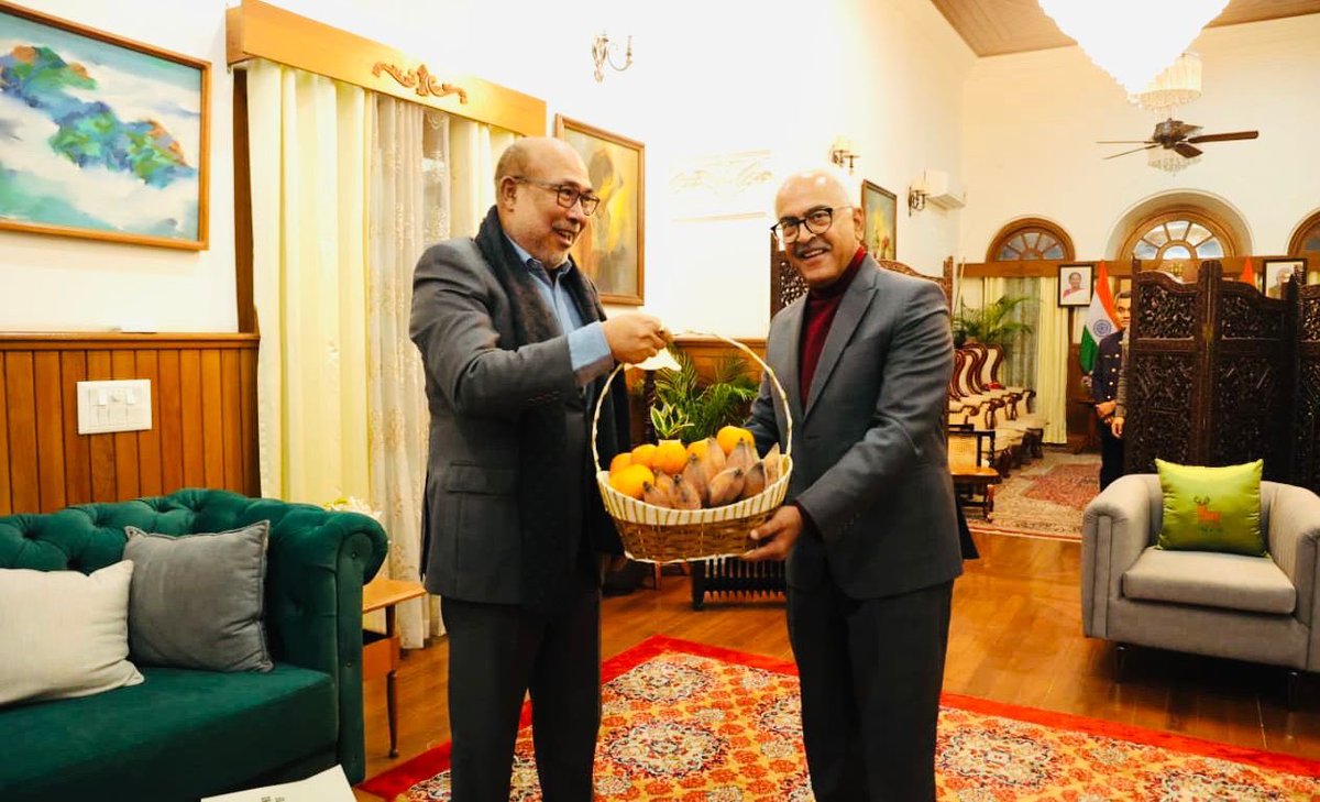 Met Hon’ble Governor Shri <a href="/BhallaAjay26/">Ajay Bhalla</a> Ji and extended my heartfelt greetings for the New Year. Also, deliberated on key issues concerning the state, with a shared sense of optimism and resolve for a peaceful and progressive year ahead.

<a href="/LokBhavManipur/">LOK BHAVAN MANIPUR</a>