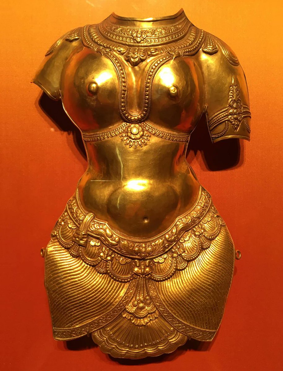 Gold kavacha, a breastplate meant to cover a goddess statue. Tamil Nadu, India, 19th century.