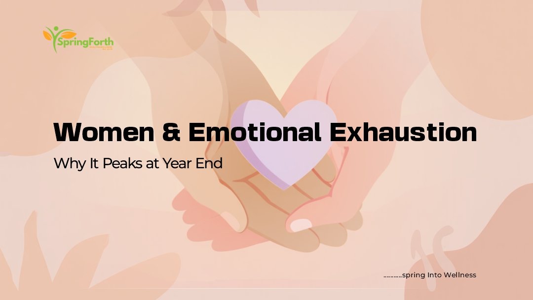 SpringforthW's tweet image. Emotional exhaustion is real and women experience it differently.
The year-end brings mental load, caregiving fatigue, unspoken stress, and hormonal shifts.
Pause. Rest. Your energy matters. 🌿 #WomensHealth #EmotionalWellness