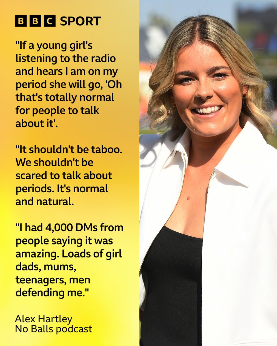 “It shouldn’t be taboo. It’s normal and natural.”

Alex Hartley spoke openly about being on her period while commentating on the Third Ashes Test. 

Some criticised her honesty, but she says the overwhelming response has been positive.