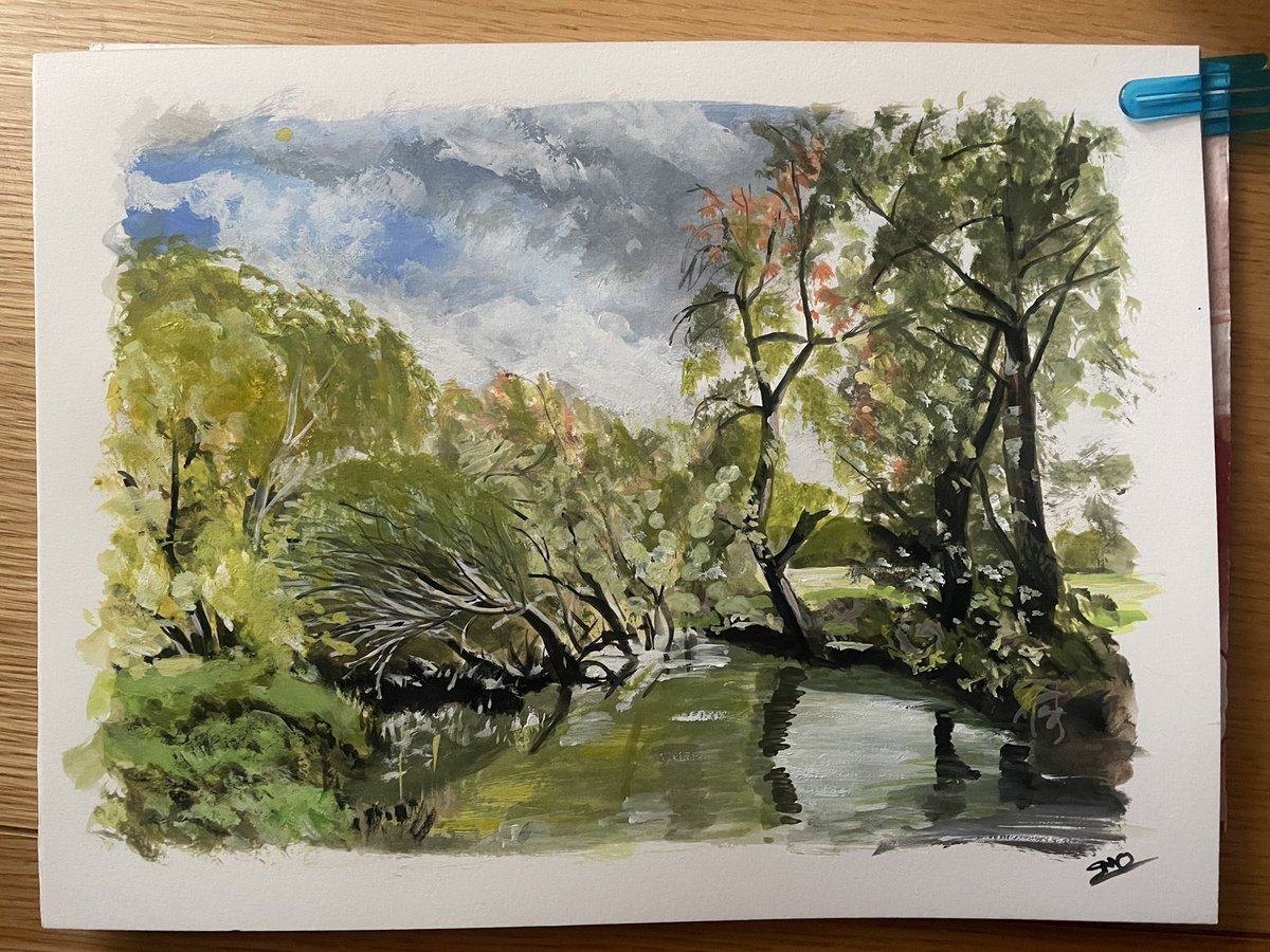 Today’s art, playing with gouache 
#gouache #landscape #Lacock