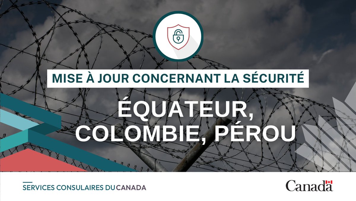 Pour des raisons de sécurité, la plupart des postes-frontaliers terrestres de l'Équateur avec la Colombie et le Pérou sont fermés jusqu'à nouvel ordre. Plus d’infos : 
#Équateur : voyage.gc.ca/destinations/e… 
#Colombie : voyage.gc.ca/destinations/c… 
#Pérou : voyage.gc.ca/destinations/p…