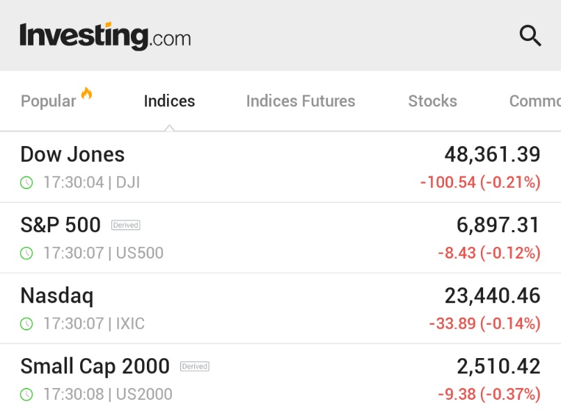 🚨 INVESTING : Apertura in ribasso per i mercati: l'S&P 500 registra perdite consecutive