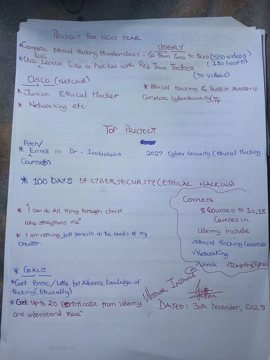 wisd1501's tweet photo. Multiple certifications
I’m building skills, discipline, and purpose.
Zero to Hero. No excuses. 🔐💻
#CyberSecurity #EthicalHacking #TechGoals #LearningJourney
@_the_praisee @An_gelos_07 @Nanaaisha_1 @RedHatPentester @elormkdaniel @_oluwasegun09 https://t.co/gfmM2ZPnAq