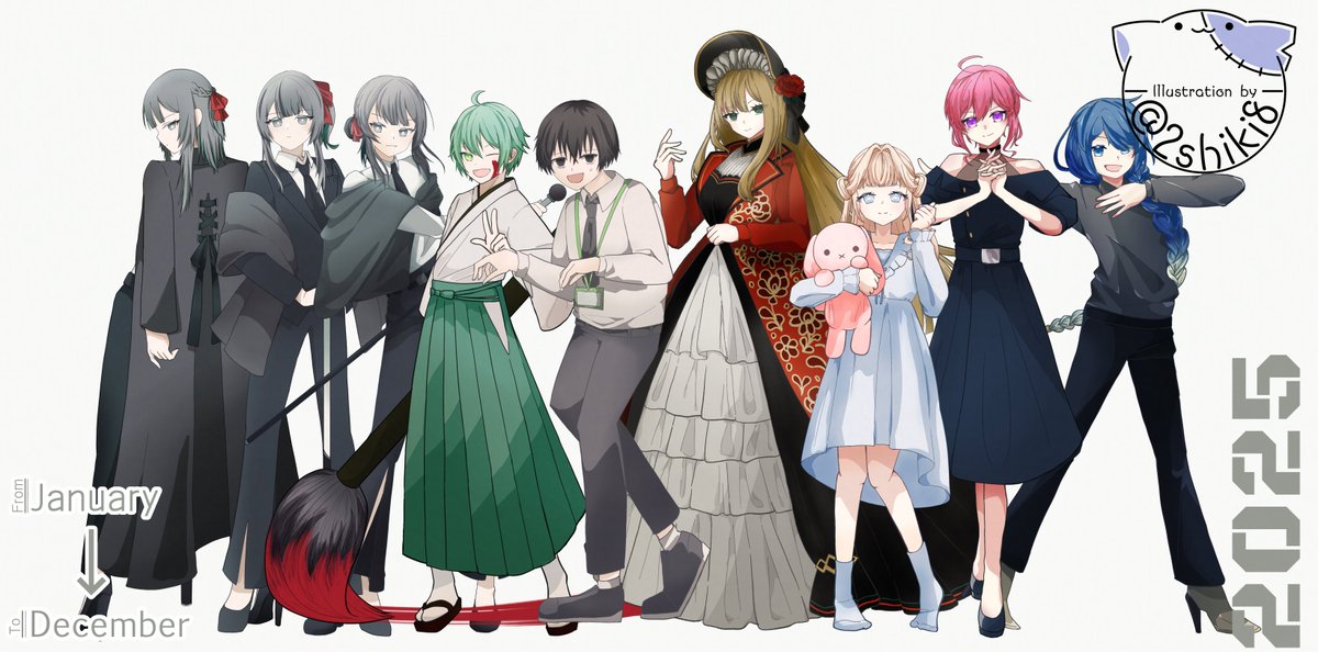 2shiki8's tweet photo. 卓納めも無事終えたところで今年の立ち絵ほか探索者まとめ〜
今年は長期卓+卓数減らし傾向だったので、そもそも描いてる絵が少ない……
来年はもう少しお絵描き頻度上げていきたいねぇ https://t.co/UiipTSvjXO