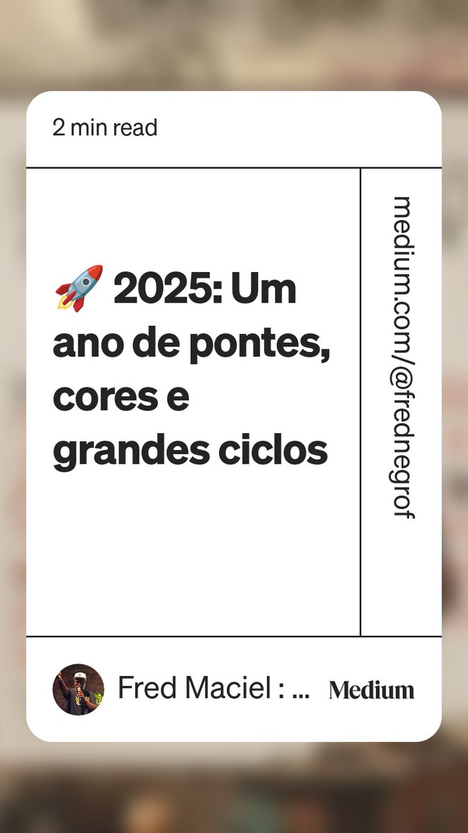 🚀 2025: Um ano de pontes, cores e grandes ciclos!  

medium.com/@frednegrof/

#Retrospectiva2025 #CulturaUrbana #FDC #Gerdau #Wabtec #MestradoUSP #CarnavalBH #InovaçãoSocial #NaçãoHipHop