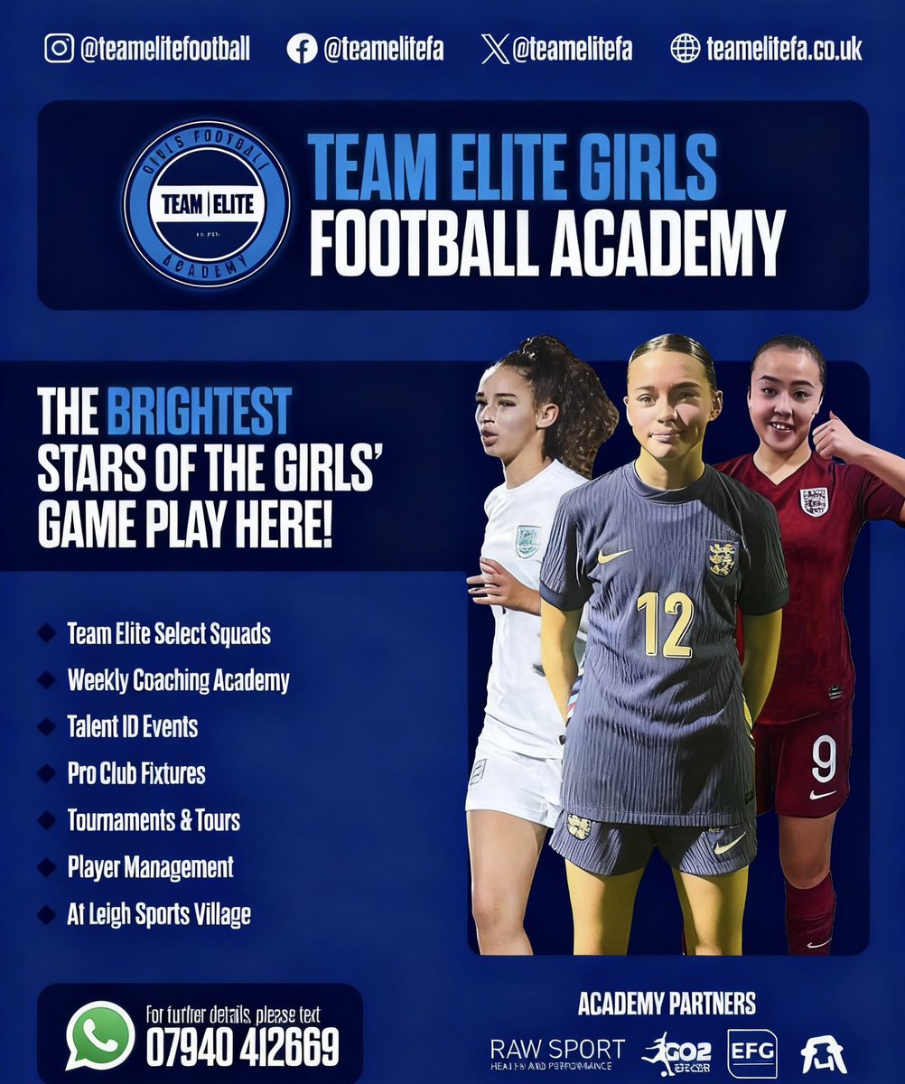 Is your daughter looking to take her game to the 𝗡𝗘𝗫𝗧 𝗟𝗘𝗩𝗘𝗟 in 2026! 

We are recruiting players who are in the U9s to U15s age groups for our Friday evening academy which is based at our fantastic Leigh Sports Village facility. 

DM for more details ✍️
