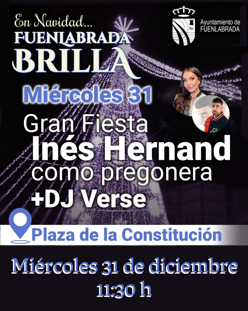 FiestasdeFuenla's tweet photo. Mañana despedimos el año en Fuenlabrada con una gran fiesta para tomarnos las pre-uvas junto a Inés Hernand y el alcalde Javier Ayala (con su capa). Todo amenizado por el dj fuenlabreño Dj Verse. #precampanadas #Fuenlabrada #fuenla #navidadenfuenlabrada #preuvasfuenlabrada https://t.co/3QlRM81zJb