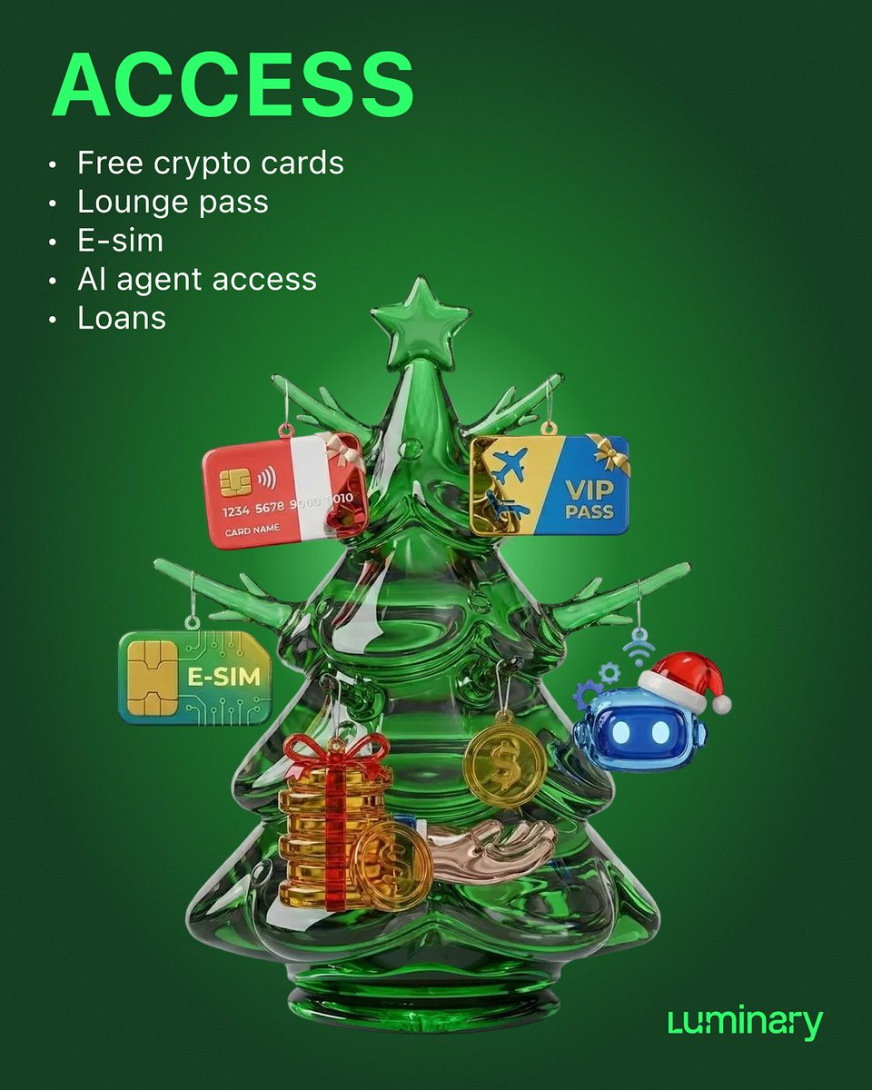 LuminaryBank's tweet photo. Imagine unlocking perks that actually make life easier:

💳 Free Crypto & Fiat Cards: spend without limits
🛋️ Lounge Access: skip the lines, enjoy the VIP treatment
📶 E-SIM: stay connected anywhere, anytime
🤖 AI Agent Access: your personal assistant handles it all
💰 LUMI-backed Loans: funds ready when you need them

Step into the new year with freedom, convenience & style all powered by LUMI Token.
