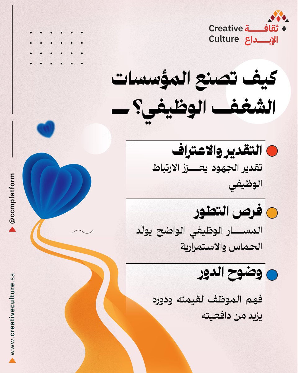 CCMPlatform's tweet photo. الشغف الوظيفي يُبنى داخل المؤسسة قبل أن يُطلب من الموظف بشكل مباشر. https://t.co/zp0qvp3GKj