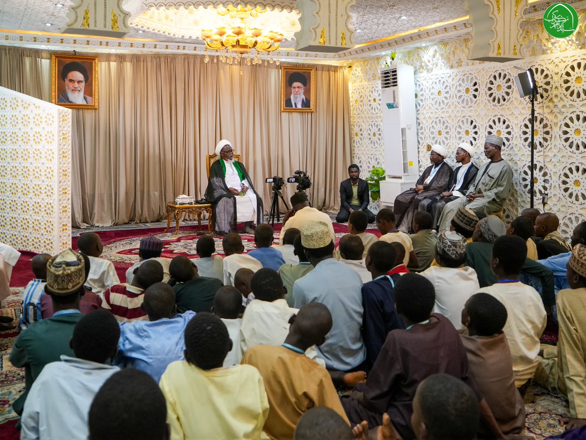 SZakzakyOffice's tweet photo. Leader Sheikh Ibraheem Zakzaky (H) met with student participants of the Islamic Vocation Course (IVC) yesterday, 29 December 2025, at his residence in Abuja. The IVC is designed for students from both levels of education, across different classes. https://t.co/wZe5ZWsIpP