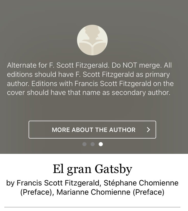 QuirosBea's tweet photo. Empiezo a leer mi regalo de Navidad “El gran Gatsby” ilustrado por @BENLACOMBE y me encuentro que han hecho un desastre de ficha en Goodreads. Dejadez total sin foto, sin vincular con la obra y sin que aparezca el ilustrador.
Muy mal @Edelvives https://t.co/41CzImFEYH