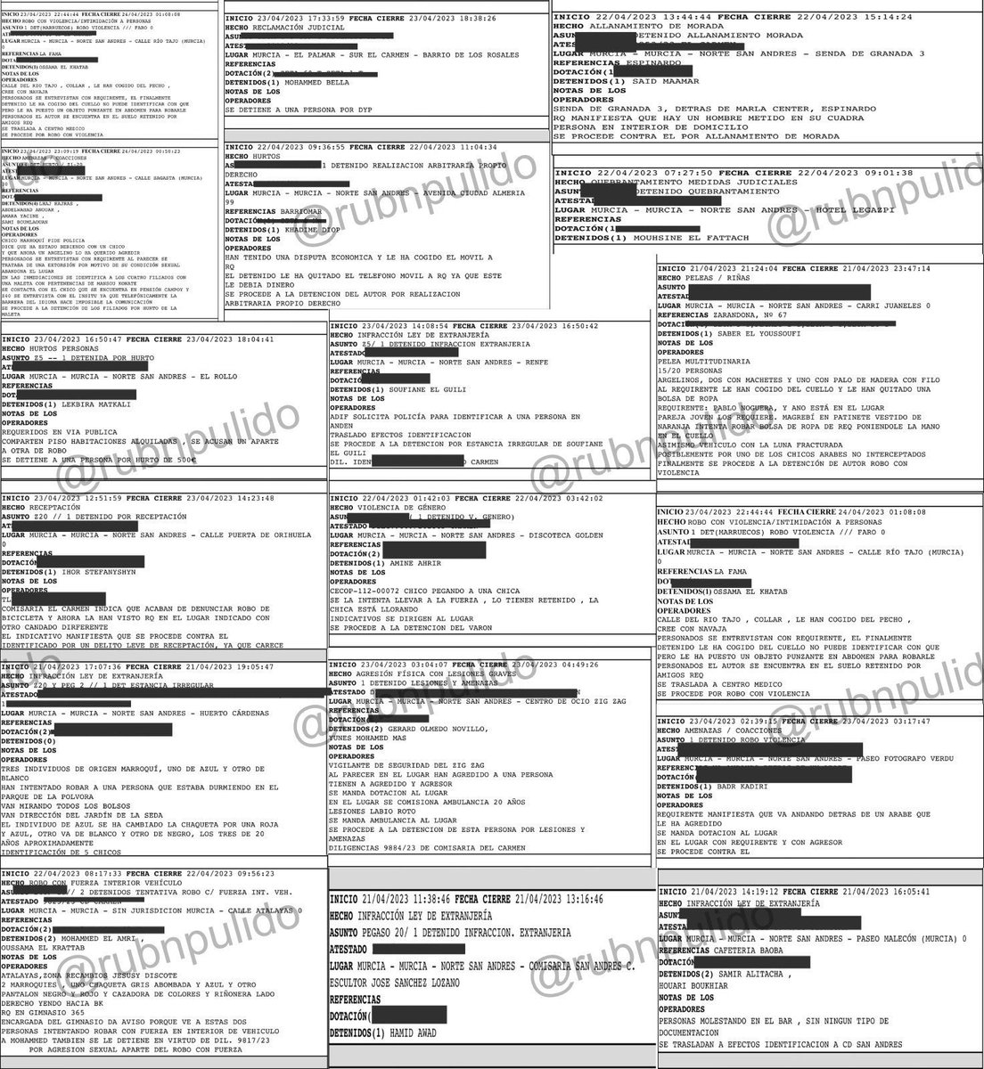 rubnpulido's tweet image. He aquí una muestra de detenciones realizadas por la Policía Nacional en Murcia durante un período de 48 horas. ¿Comprendéis ahora por qué alguien en la Jefatura Superior de Policía ha decidido no facilitar información sobre el origen de los detenidos? Tal como me confesó en su…