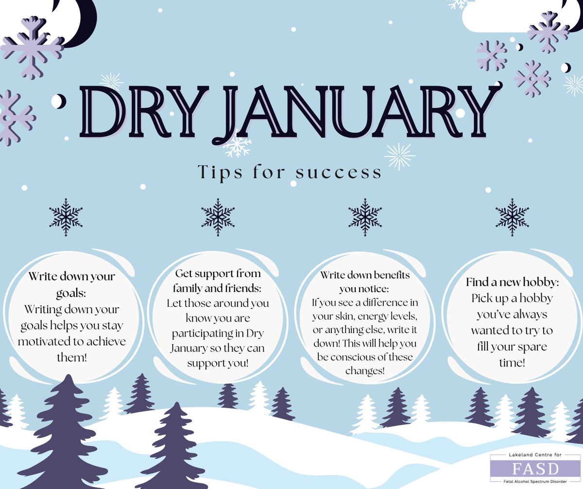 LakelandFASD's tweet photo. Join us in participating in Dry January!
At the Lakeland Centre for FASD, we encourage participation in Dry January to promote health, leadership, and reflection by taking a break from alcohol use.
Here are some tips for success for anyone participating! https://t.co/FvvNOLxiL6