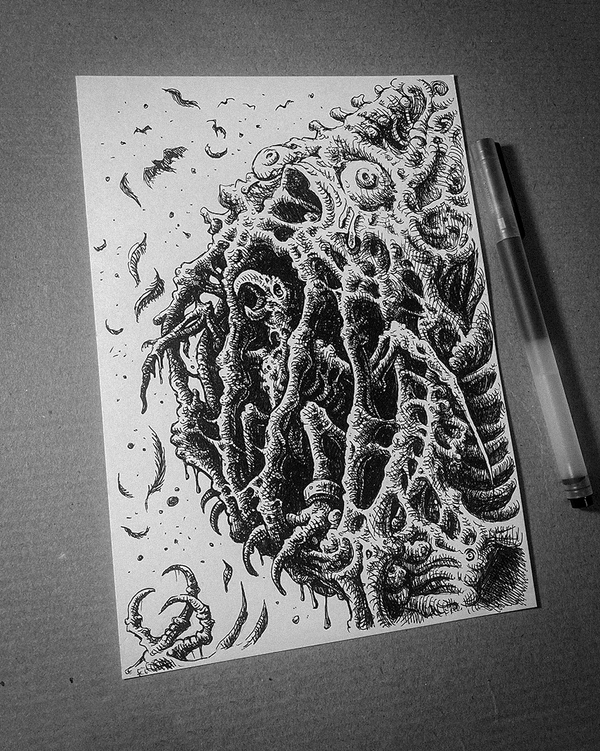 soul_paralyzed's tweet image. "Flesh Made Word"

An attempt to draw a parrot in a cage. This is what emerged instead.

#scribble #sketch