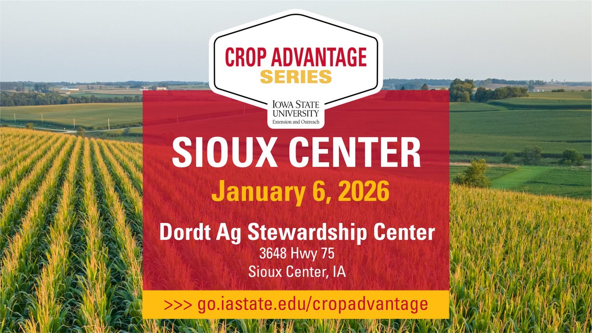 Planning to attend the Sioux Center Crop Advantage Series meeting on January 6? Register TODAY to save! go.iastate.edu/cropadvantage #ISUCrops