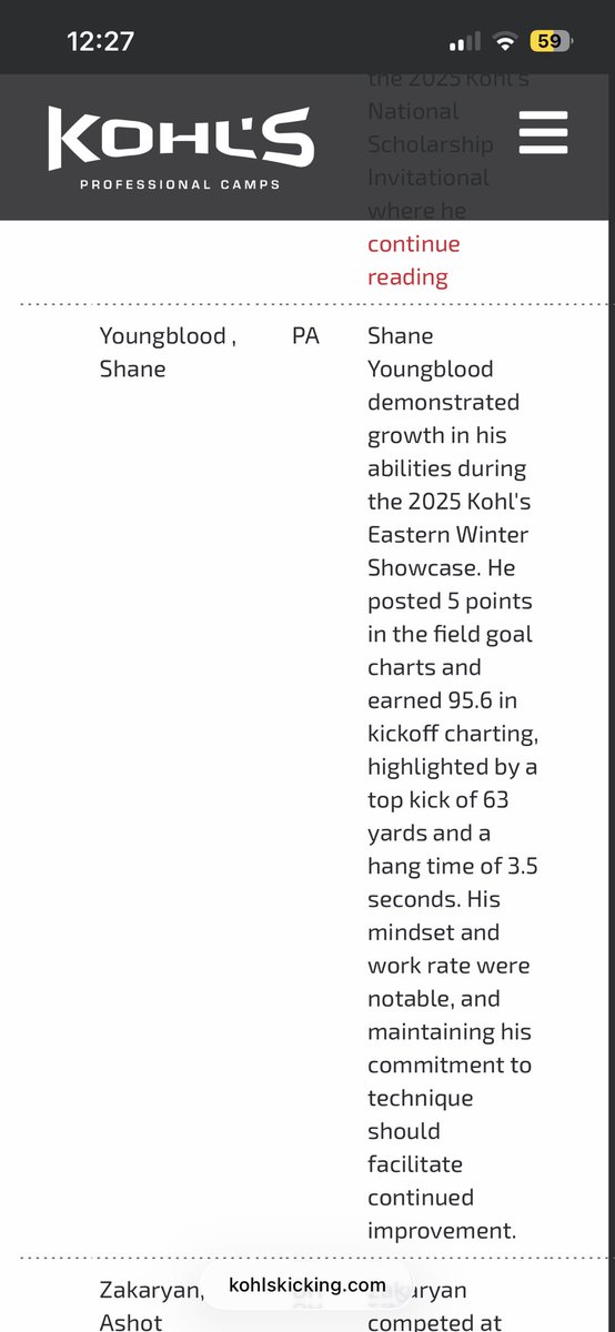 ShaneYoungb2009's tweet photo. Grateful to be ranked a 4⭐️ Kicker by @KohlsKicking 
Wasn’t my best showing, but ready to use this experience to get better for my next showcase
@KrautmanKicking @NEPAFootball @EPAFootball @PaFootballNews https://t.co/HkdVEluloM