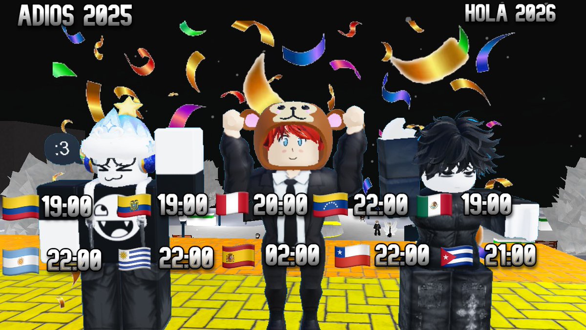 franmono372's tweet photo. HOLA MONITOS!!! YA TENEIS EL HORARIO DEL DIRECTO DE MAÑANA DE FIN DE AÑO!! OS ESPERO A TODOS DISFRUTAREMOS MUCHO COMIENDO LAS UVAS!! OS ESPERO MAÑANA 🐵❣️#robloxespaña #findeano https://t.co/YI26yY9G98