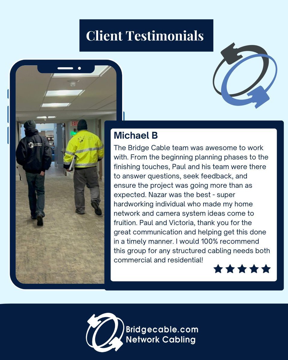 bridgecable's tweet photo. Another five star client review for our Bridge Cable team! Thank you for the positive feedback.💻⚙️💯
https://t.co/fqtk4Jtu83 
#ClientTestimonial #BridgeCableOnSite #PhillyLocal #StructuredCablingPhiladelphia #SecuritySolutions #AccessControl #PhillyCabling https://t.co/KD1V5YqV0V