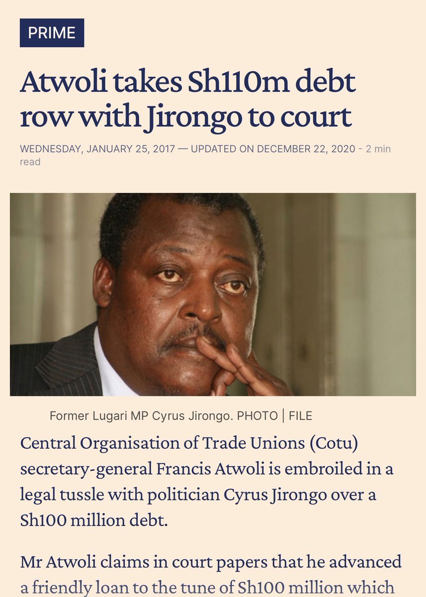 Evidence kwa kalatas,atwoli took jirongo to court over that 100m ksh.

People can lie.