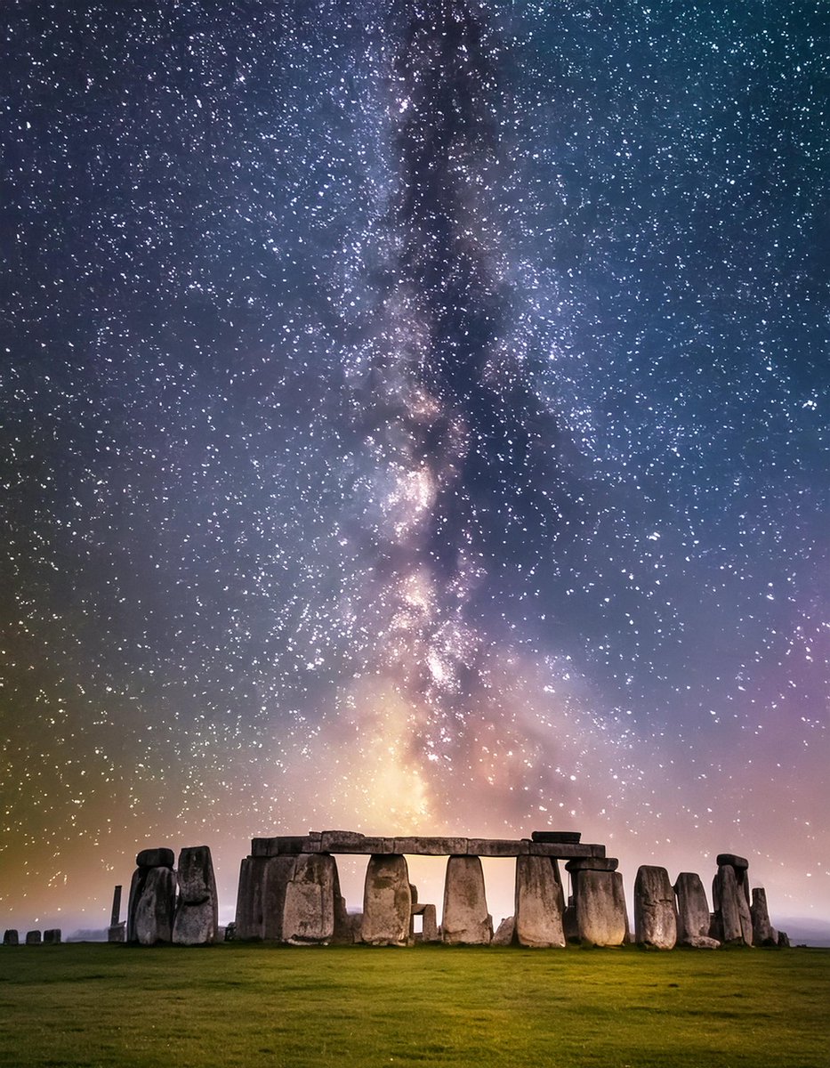 Starry night Milky Way over Stonehenge