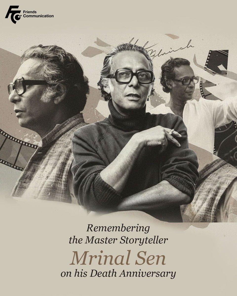 FriendsCommKol's tweet photo. A storyteller who didn't just make films, but mirrors for society. Saluting the master of the ‘New Wave’ cinema.
#MrinalSen #IndianCinema #ParallelCinema #Legend #MasterStoryteller #WorldCinema #BengaliCinema #FriendsCommunication https://t.co/pCUGWZMaHc