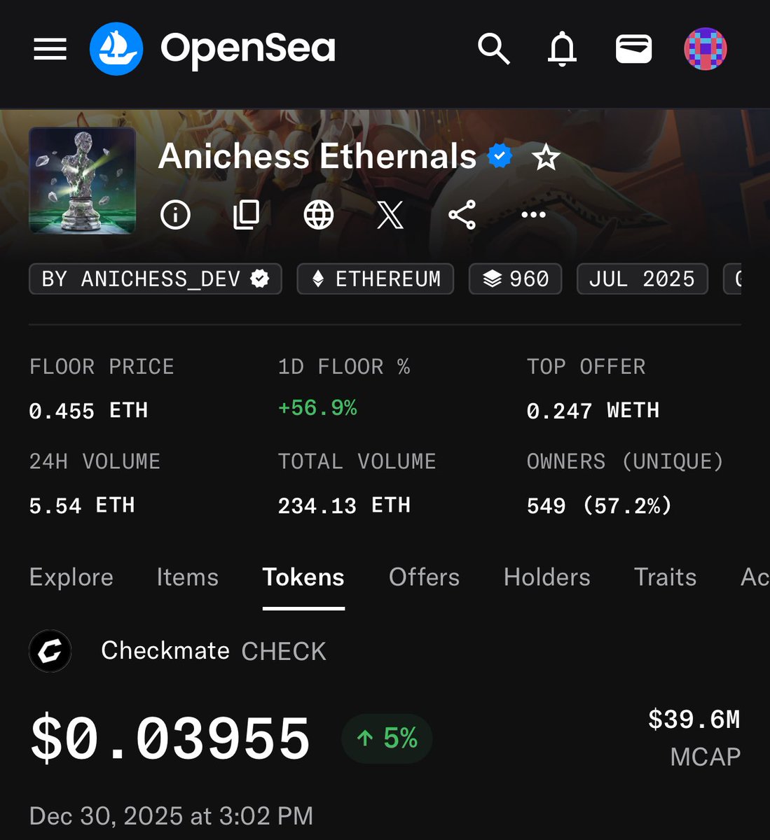 Anichess Ethernals have been gaining real traction since the free mint. As  utility expanded and the community grew, the floor price climbed  meaningfully from 0.2 $ETH to 0.5 $ETH, backed by steady