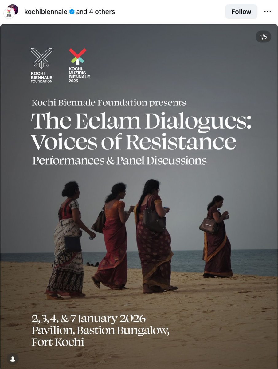 instagram.com/p/DS2KmZNEY-3/…

The proposed Eelam Dialogues programme, scheduled for 2nd, 3rd, 4th, and 7th January 2026 by <a href="/KochiBiennale/">Kochi-Muziris Biennale</a> , raises grave and alarming concerns of national security and constitutional integrity. 

The organisers openly claim that the programme is