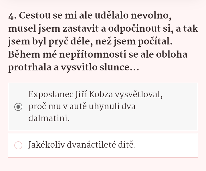 Seznam zprávy mají kvíz, kde se přiřazují citáty z kauz o kterých psali v minulém roce a čtvrtá otázka jde tvrdě