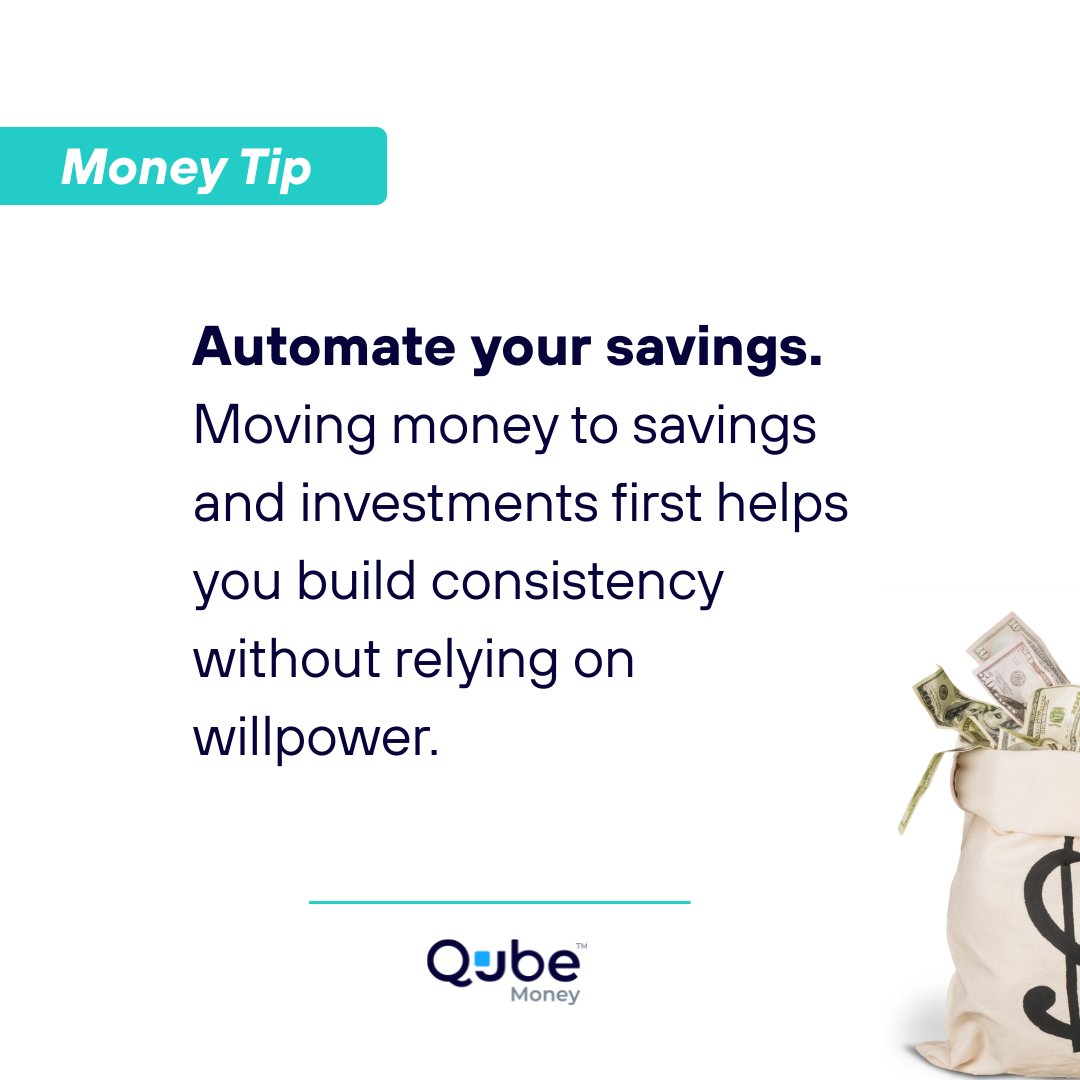 qubemoney's tweet image. Pay yourself first so progress happens quietly in the background even on busy days. 

#TipTuesday #PayYourselfFirst #FinancialHabits #QubeMoney