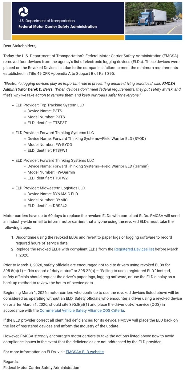 Four more ELDs removed. 

We have legit ELDs on the market. they're not that much money. 
Why people continue to use these often shady, cheaper the better ELD vendors I do not understand. 

The cost to remove the vendor, find another vendor, reinstall, adds cost. 

I have a fleet