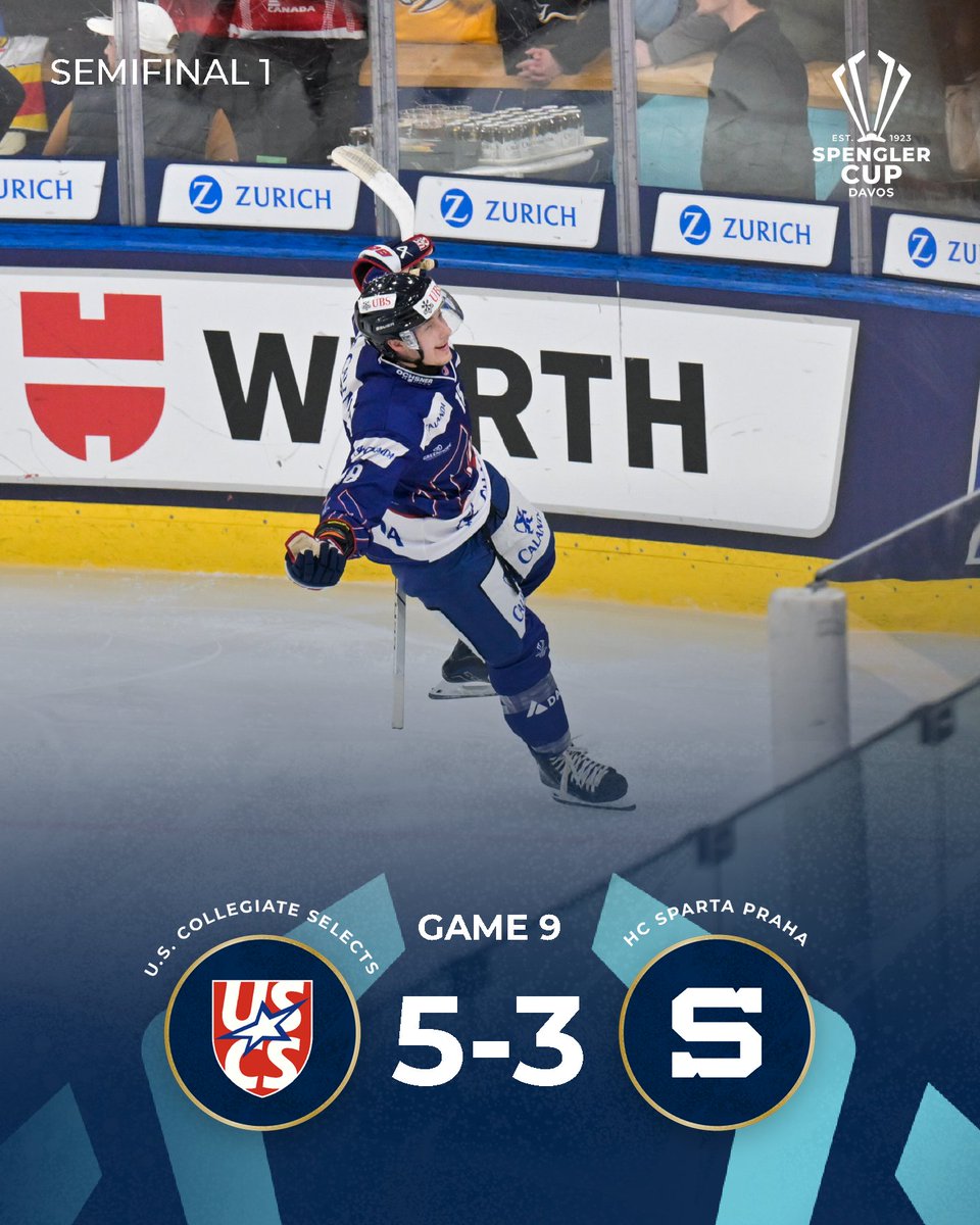 spenglercup's tweet image. 🔚 𝗙𝗜𝗡𝗔𝗟 𝗥𝗘𝗦𝗨𝗟𝗧
THE COLLEGE BOYS ARE FINALISTS! 😱🤙
@USCollegeSelect are through to the final of the 97th Spengler Cup with a 5–3 win over Sparta Prague.

#spenglercup #thepeakofhockey