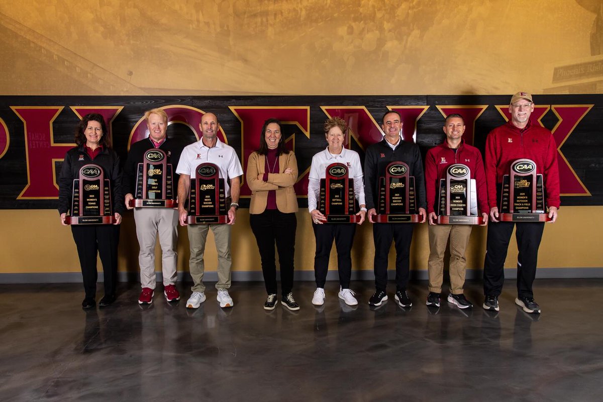 2025 was a huge year for the Phoenix! 7 athletic teams brought home the CAA Championships!
🏆  @ElonMGolf
🏆  <a href="/ElonWTennis/">Elon Women's Tennis</a>
🏆  <a href="/ElonSoftball/">Elon Softball</a>
🏆  <a href="/ElonXCTF/">Elon XC & Track</a> (Outdoor Track)
🏆  <a href="/ElonXCTF/">Elon XC & Track</a> (XC)
🏆  <a href="/ElonWSoccer/">Elon Women's Soccer</a>
🏆  <a href="/ElonMSoccer/">Elon Men's Soccer</a>
