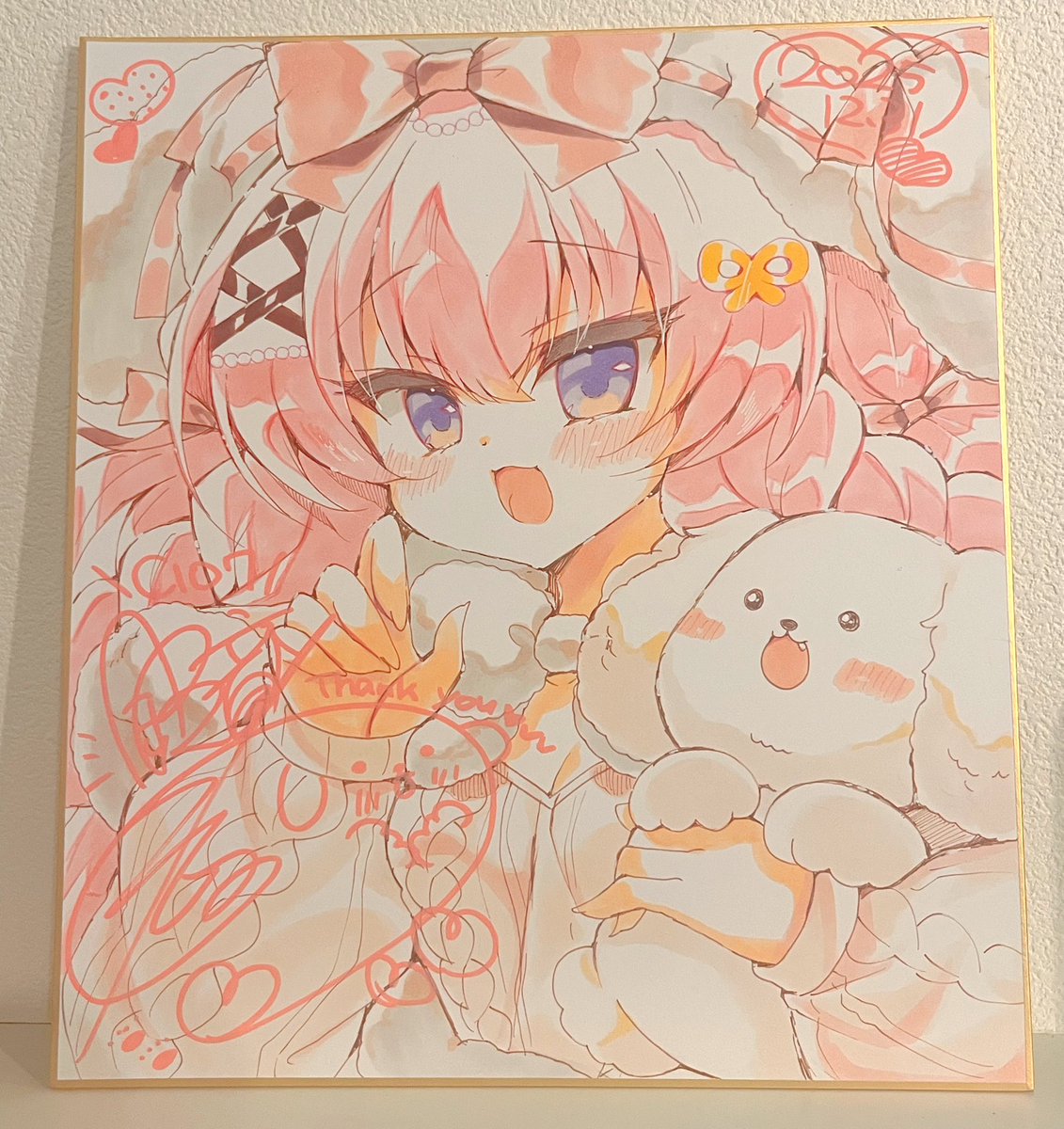 コミケ頒布用色紙のわんわんリリアちゃん出来た🐶✒️🩷 