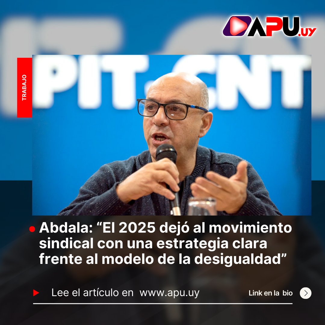 apu_uy's tweet photo. El presidente del @PITCNT, Marcelo Abdala (@MarceAbdalaCNT) realizó un balance del año sindical, marcado por el cambio de gobierno, la discusión salarial y presupuestal, y una agenda de reformas estructurales que el movimiento obrero proyecta profundizar en 2026.

✍️Luciana Bigliante / @Lubigliante 

▶️🔗 https://t.co/rB1qtIV6CY