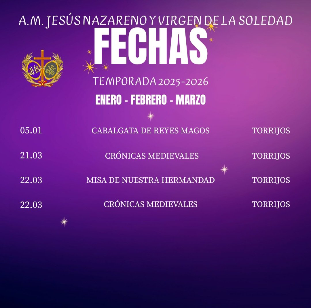 Agenda de actuaciones y procesiones de los primeros tres meses de 2026 🗓

Iremos actualizando.

#agenda #2026