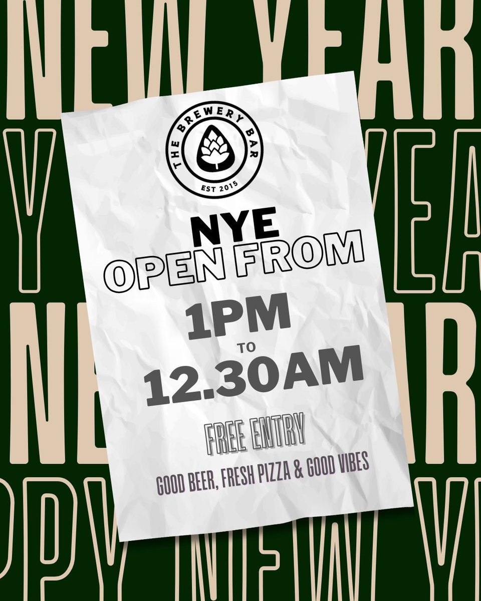 🎉 New Year's eve is just 1 sleep away! 🎉

Open from 1pm to past midnight to see in the new year with good beer, good vibes and fresh pizza 🍕 

No tickets, no gimmicks, no entry fees, just bring yourselves and have a cracking time with us seeing in 2026! 

#nye #newyear #beer